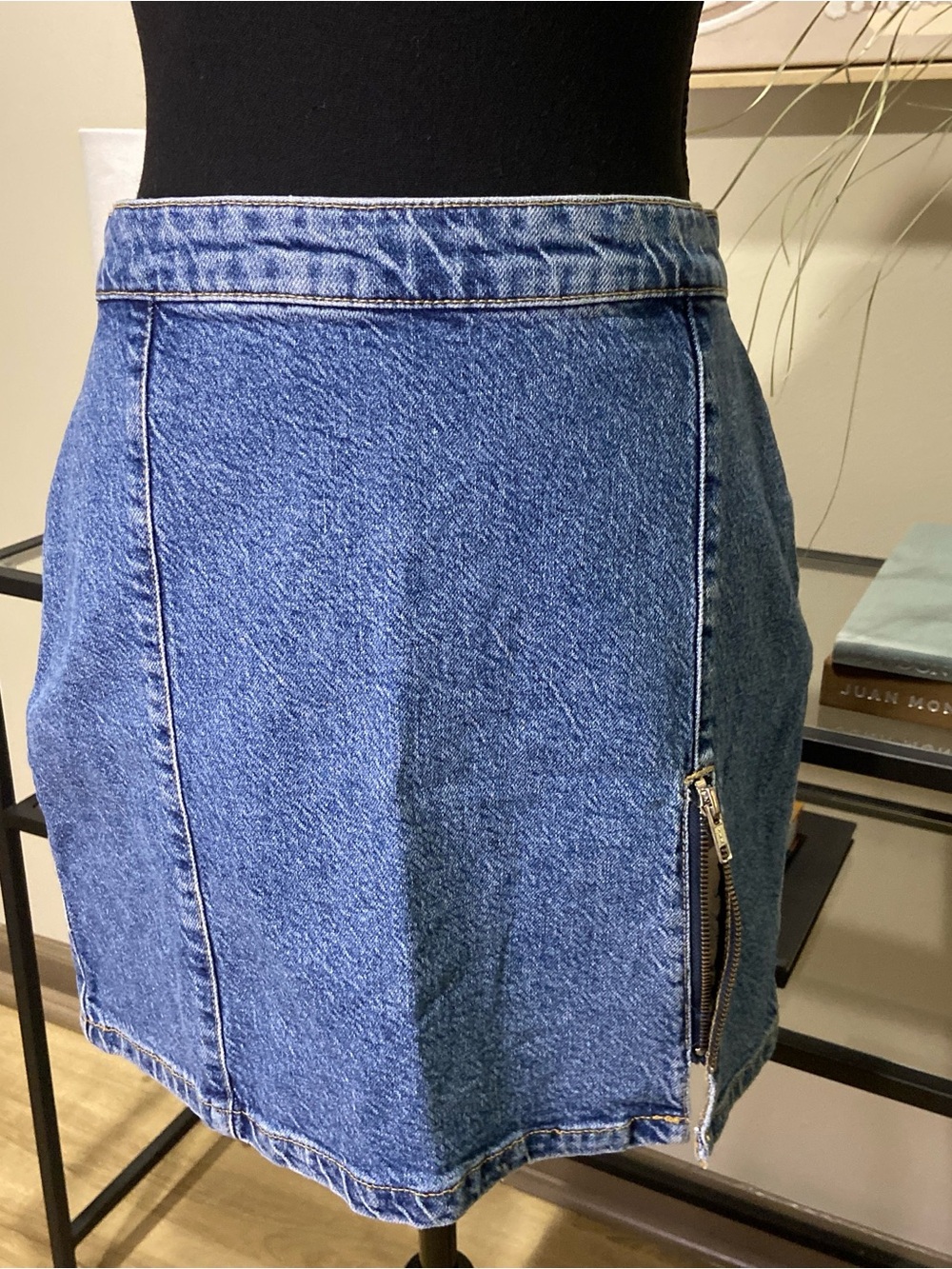 Free People Blue Denim Mini Skirt with Side Zip